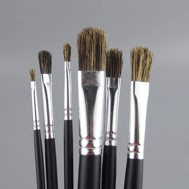 6-Piece Paintbrush Set with Wild Boar Hair for Oil & Acrylic Painting