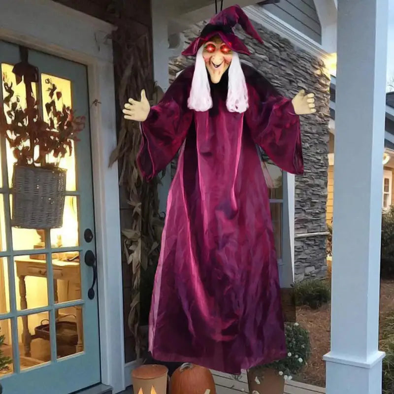 Life Size Talking Witch Halloween Decor - Purple Outdoor Animatronic with Voice Control