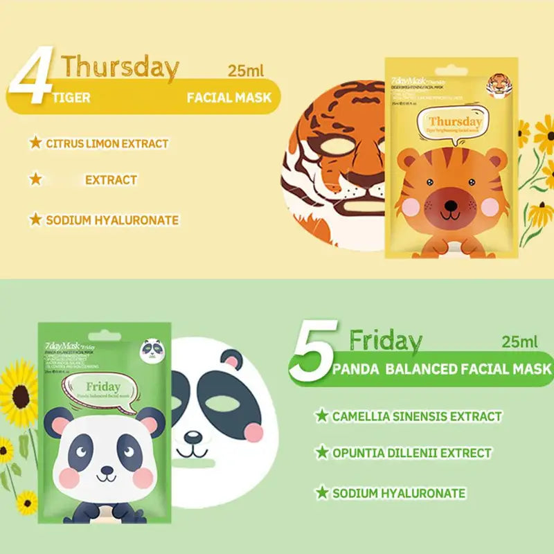 Animal Face Mask Set - Hydrating, Anti-Aging, Fun Skincare for Women & Girls