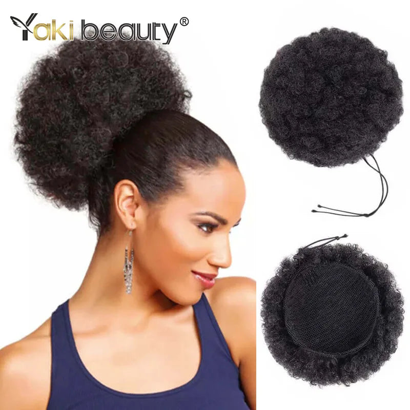 Drawstring Ponytail Hair Extension Synthetic Curly Kinky Hairpiece - Black & Brown