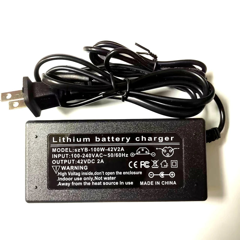 36V 2A Lithium Battery Charger with LED Indicator EU/US Plug for 10S 8-20Ah Battery Packs
