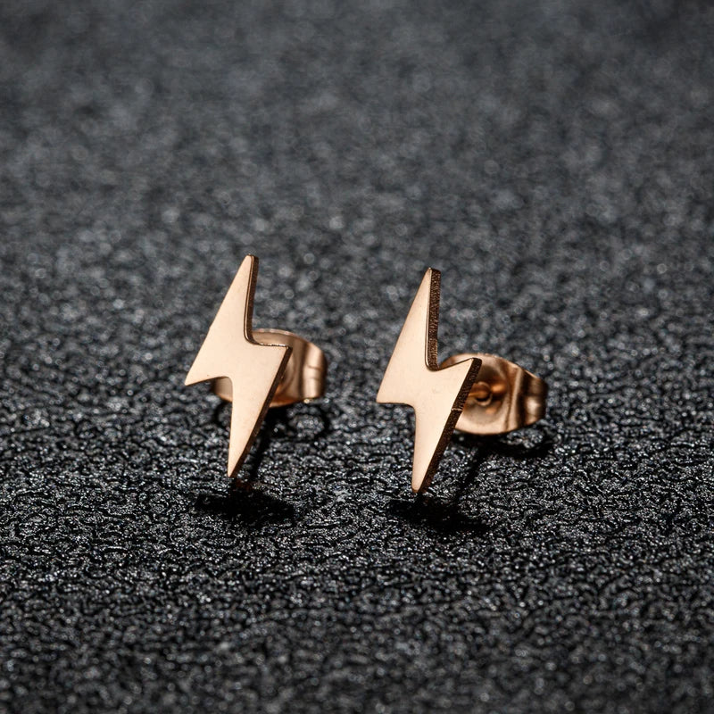 Stainless Steel Lightning Bolt Earrings for Men Women Punk Jewelry - Multiple Colors