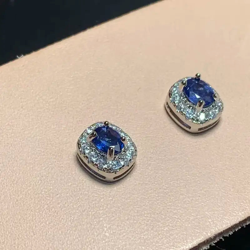 Natural Sapphire Stud Earrings for Women - Handmade Copper Jewelry Gift