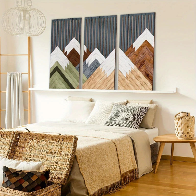 Boho Rustic Wood Wall Art Set - Leaf Pattern Home Decor for Living Room & Bedroom