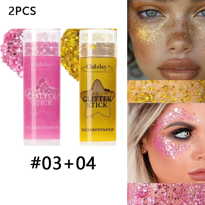 Sparkling Glitter Gel Stick for Face & Body - High Shine, Waterproof, 6 Colors