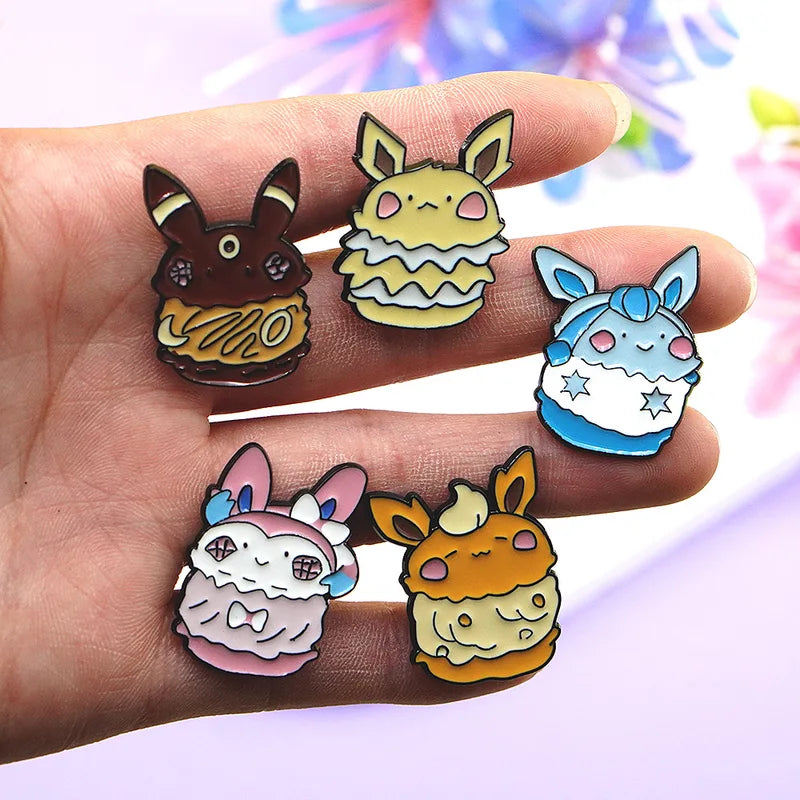 9-Piece Anime Cute Elf Eevee Enamel Pins Set Cartoon Fox Brooches Jewelry Gifts