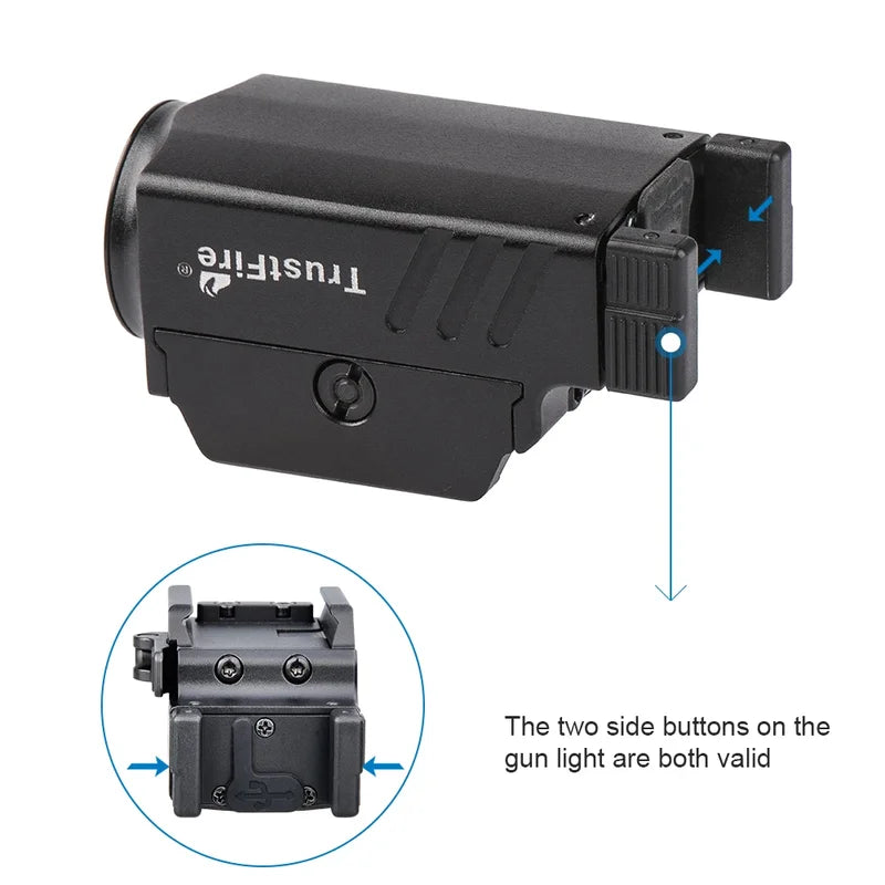 LED Tactical Flashlight for Guns 800 Lumens Compact USB Rechargeable Rail Mount