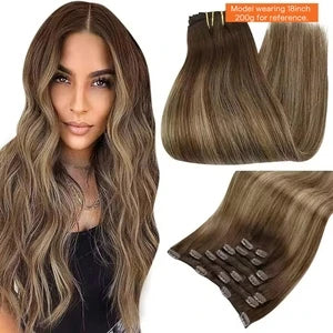 Full Shine Human Hair Clip-In Extensions 7PCS - Natural Straight & Wavy Hair