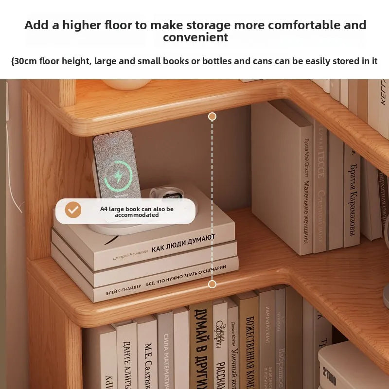 Solid Wood Corner Bookshelf with Multi-Layer Storage - Living Room & Bedroom Organizer