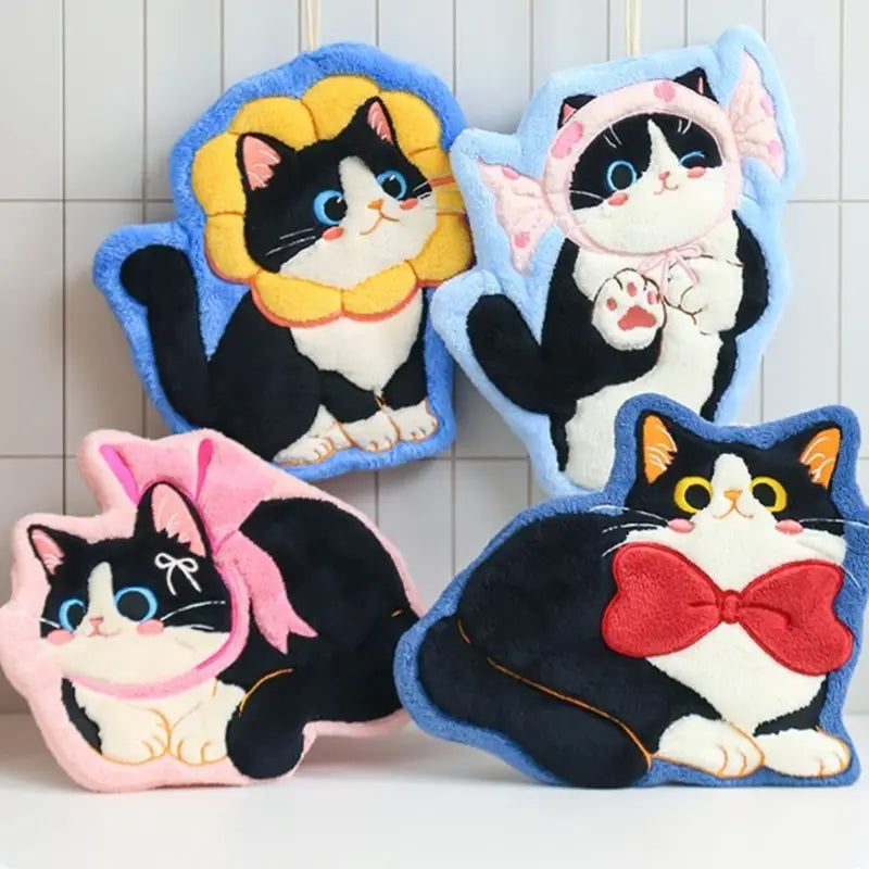 Cute Cat Hand Towel Coral Fleece Absorbent Bathroom Kitchen Washcloth