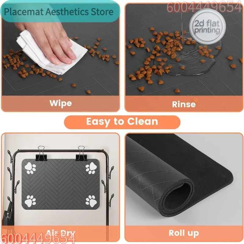 Absorbent Pet Feeding Mat with Waterproof Rubber Backing for Dogs & Cats