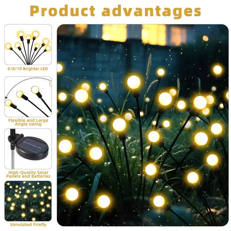 Outdoor Solar Firefly Sway Lights Garden Pathway Decor Stake Lawn Lamp
