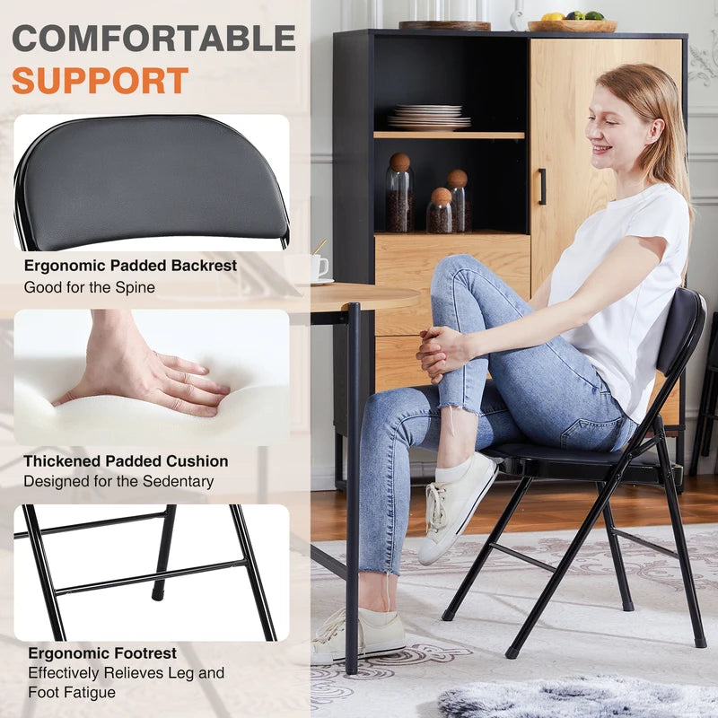 Foldable Leather Padded Living Room & Outdoor Chairs 2 Pack, Stable & Stylish