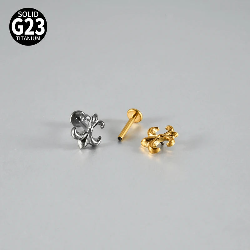 Titanium Labret Lip Stud with Horn or Anchor Design, Internal Threaded Piercing Jewelry 16G