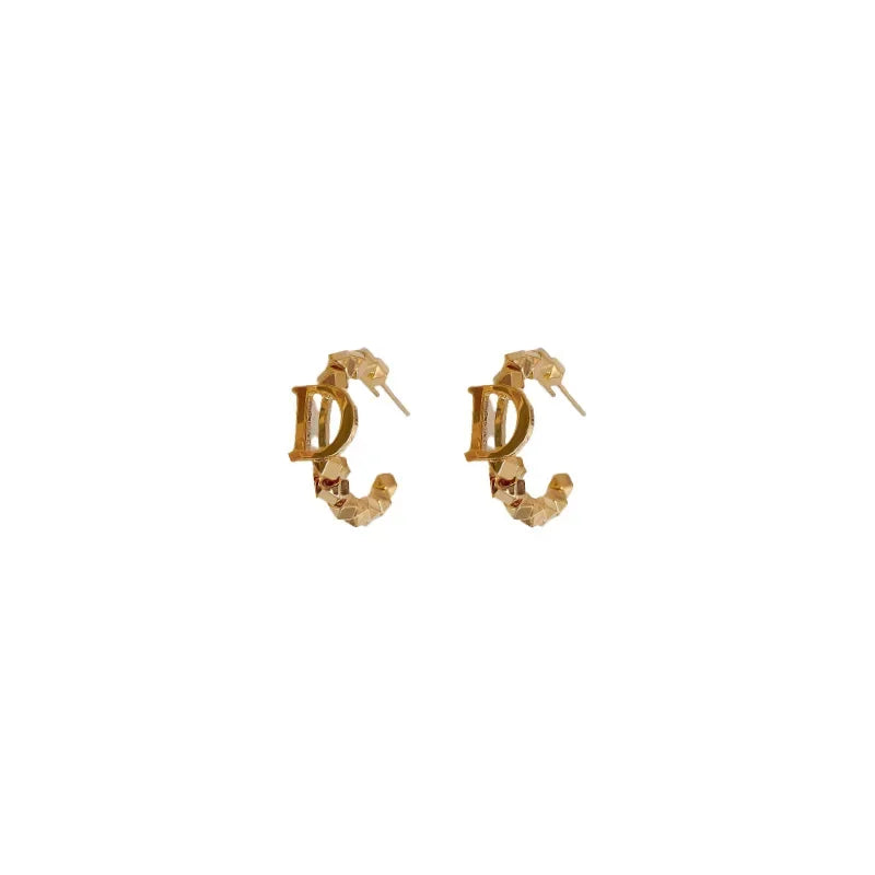 Gold Alloy Beaded Hoop Earrings for Women Geometric Statement Jewelry