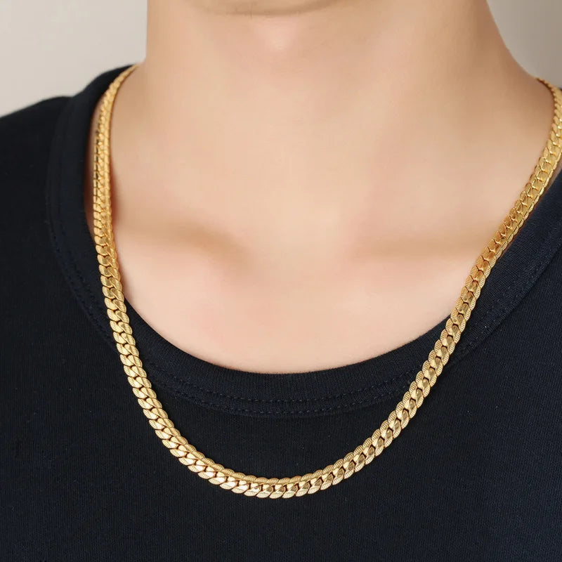 Adjustable Long Snake Chain Necklace 3.5mm Flat Stainless Steel Unisex Jewelry