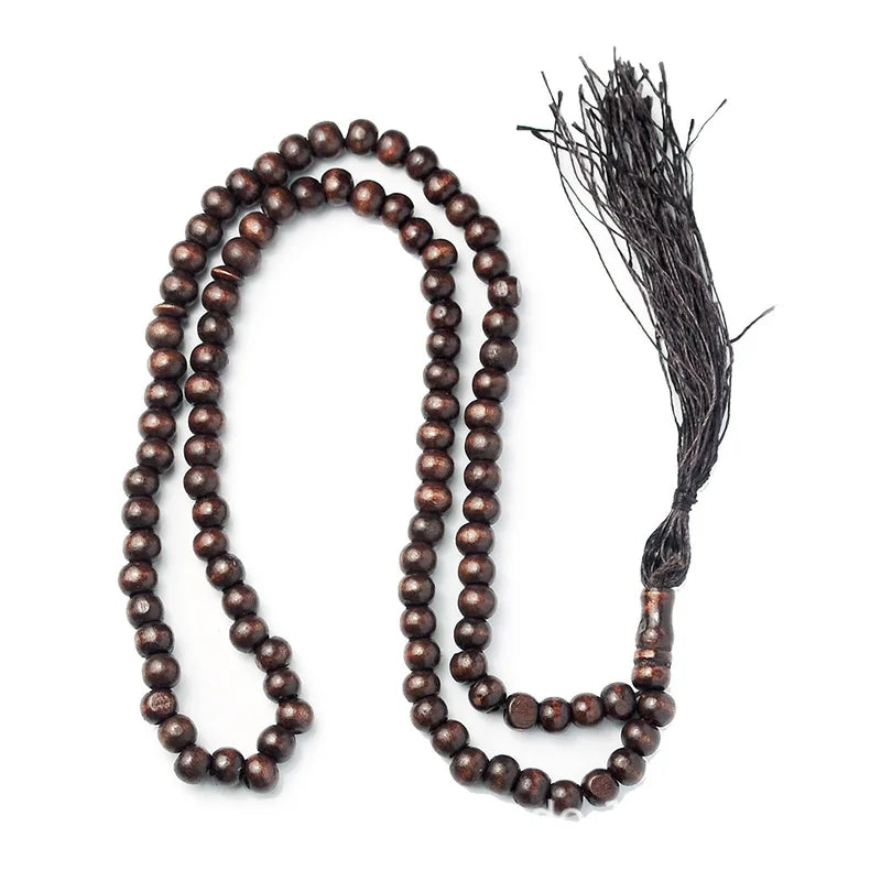 Wooden Muslim Prayer Beads 99 Rosary with Tassel - Handheld Islamic Bracelet or Decor