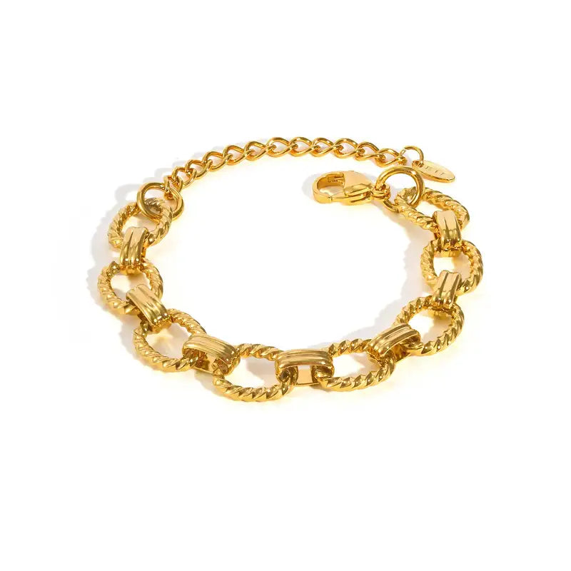 Minimalist Geometric Stainless Steel Bracelet for Women 18K Gold Plated Chunky Chain