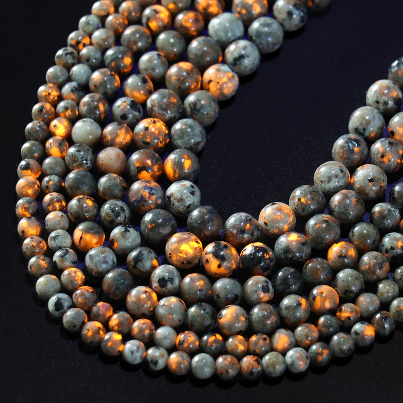 Natural Flame Yooperlite Bead Set for Jewelry Making - Loose Round Spacer Stones