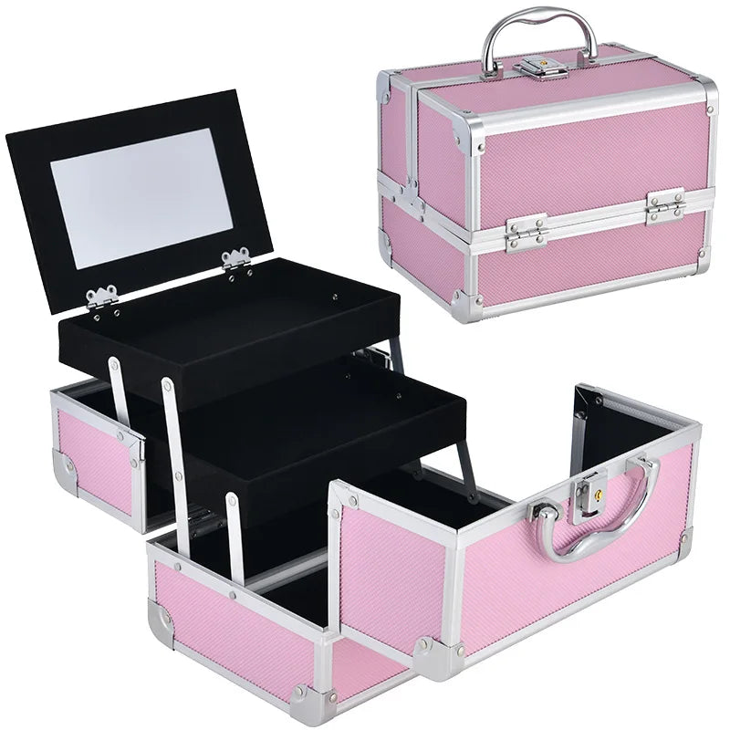 Large Capacity Aluminum Alloy Makeup Case with Mirror Portable Organizer for Professional Artists