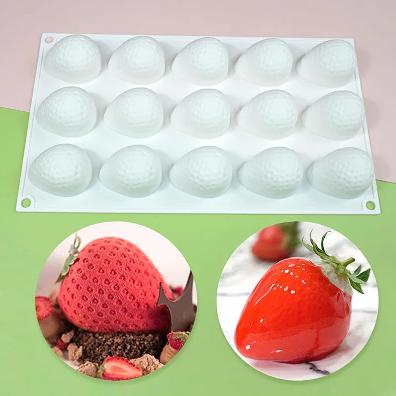 15 Cavity Strawberry Silicone Baking Mold for Cake Chocolate Decoration