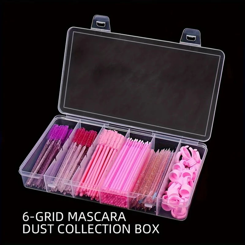 Eyelash Extension Storage Box - 6 Clear Compartments Makeup Organizer for Glue Tweezers