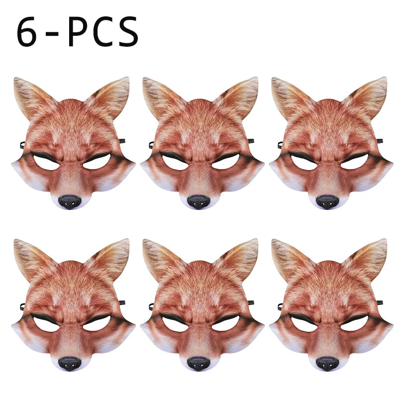 Half Face Halloween Animal Masks Set - Fox & Wolf Costume Masks, Multiple Colors