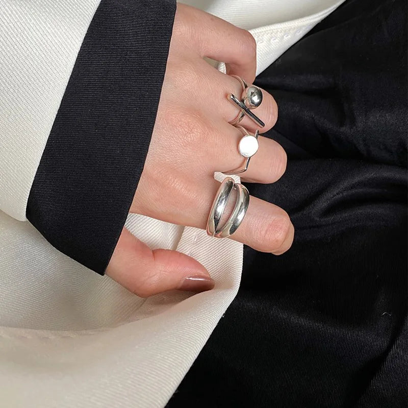 Sterling Silver Geometric Double Layer Rings for Party & Gift - Multiple Colors