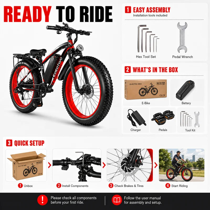 Electric Mountain Bike 1500W 34 MPH 60-Mile Range Fat Tire Off-Road E-Bike