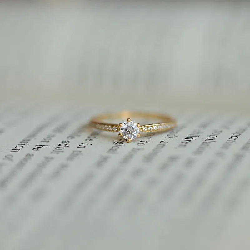Sterling Silver 14K Gold Plated Zircon Ring for Women Wedding Jewelry