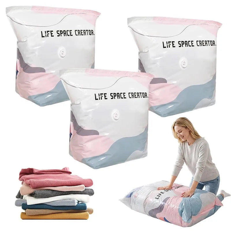 Large Capacity Vacuum Storage Bags for Clothes & Blankets - Space Saver Compression Set
