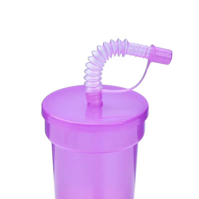 Reusable Spill-Proof Neon Sipper Cups with Lids & Straws for Kids - Multiple Colors