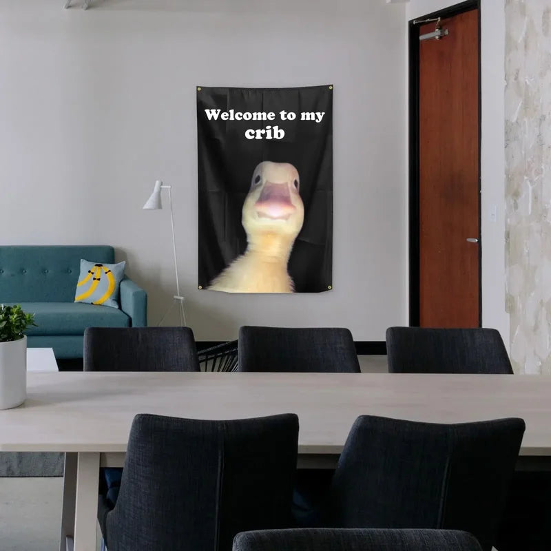 Funny Welcome to My Crib Flag 2x3 Feet Decorative Tapestry Dorm Room Home College Decor Brass Grommets