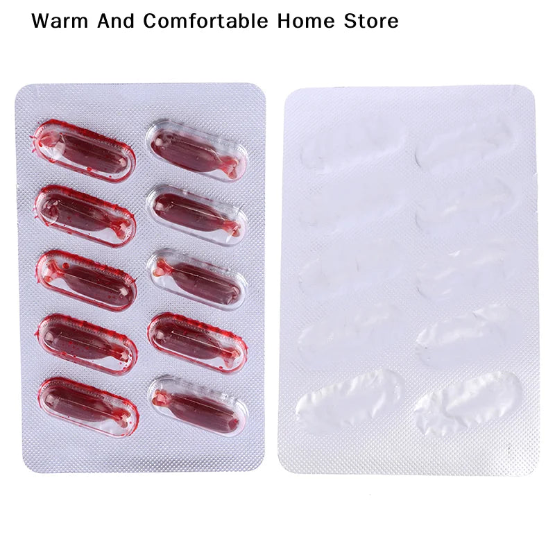 10 Pack Fake Blood Capsules for Halloween Cosplay & Pranks - Horror Makeup