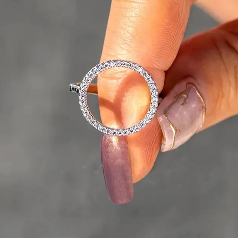 Hollow Round Finger Ring for Women with CZ Stone - Minimalist Wedding Jewelry