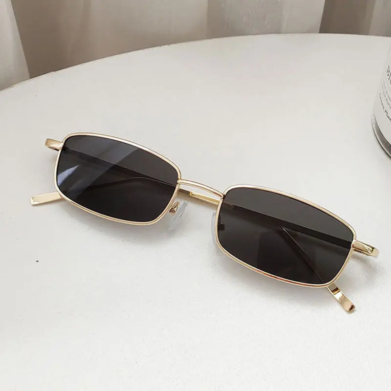 Unisex Rectangle Vintage Sunglasses - Square Metal Frame UV Protection