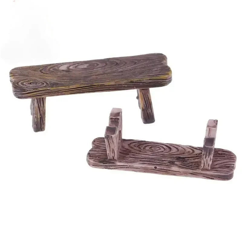 Mini Wooden Garden Bench Set - 2pcs Fairy Landscape Decor for Dollhouses