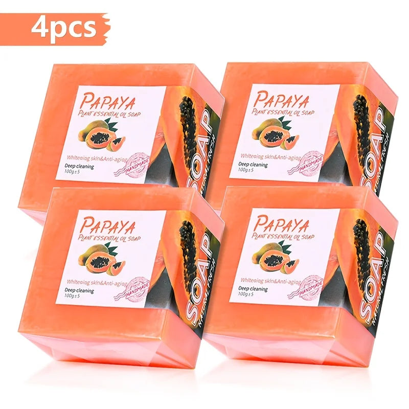 Papaya Essential Oil Soap for Face Cleansing Hydrating Whitening Natural Pink Rose 4pcs