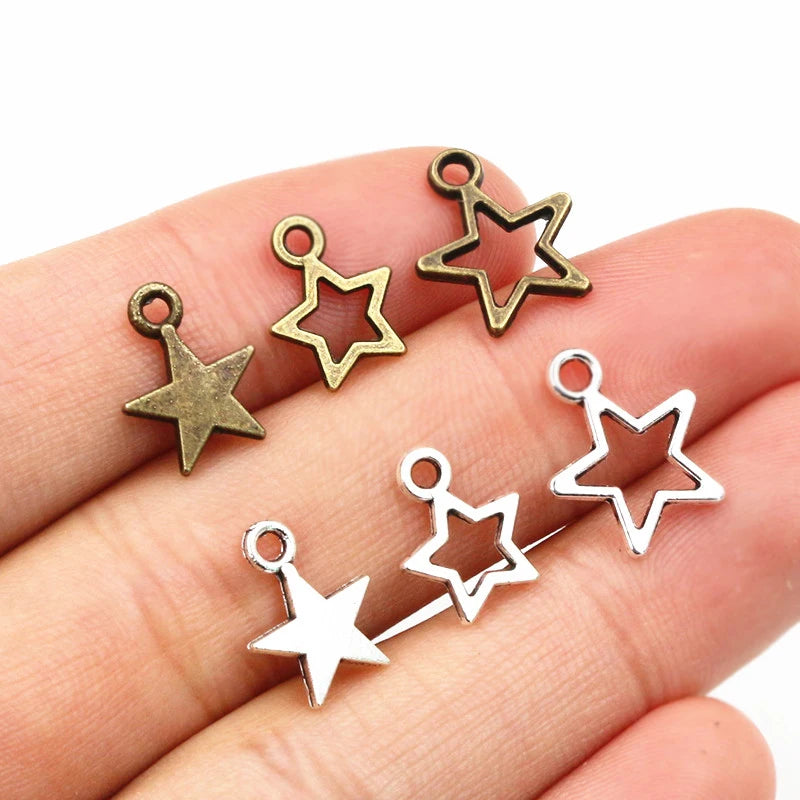 100pcs Small Star Charms Pendant for Jewelry Making - Bronze Silver Color