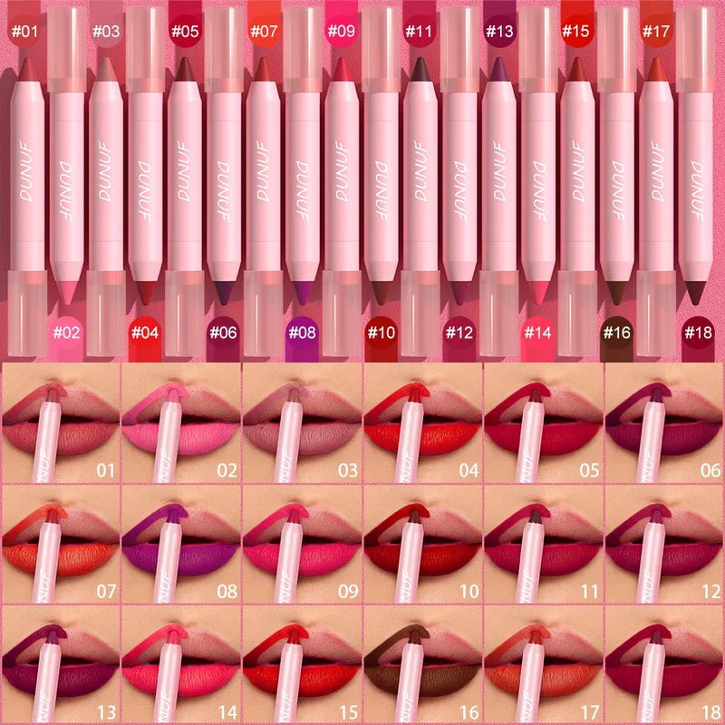 Waterproof Matte Lipstick Pencil - 18 Color Lip Makeup & Lip Liner Set
