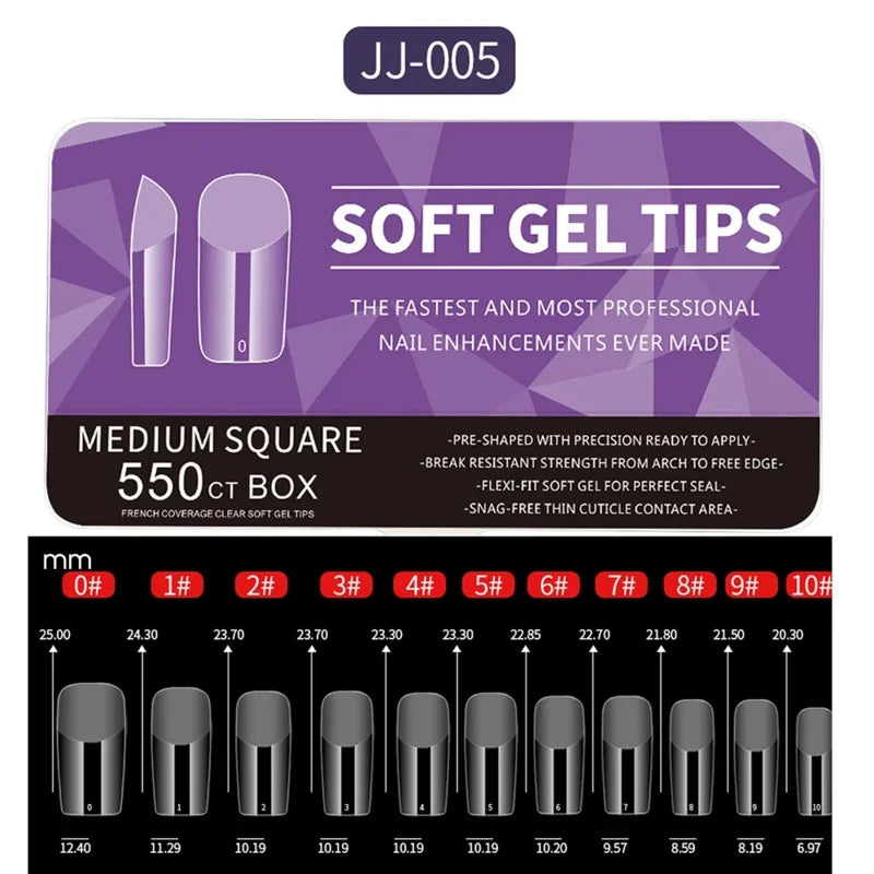 Medium and Short Soft Gel Nail Tips Set - Full Coverage Matte Extensions for Nail Art