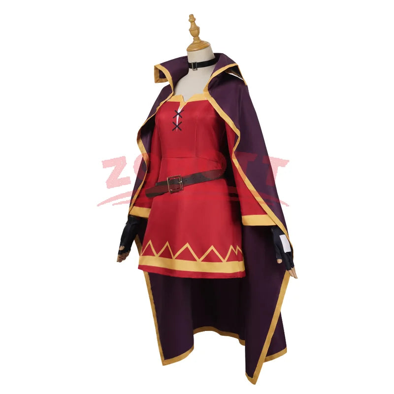 Anime Megumin Cosplay Costume Set - Sekai ni Shukufuku wo! Girls Costume with Cloak & Wig