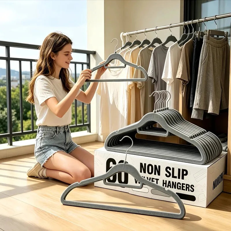 Multi-Color Velvet Non-Slip Clothes Hangers with 360° Rotating Chrome Hooks - Pack of 30 or 60