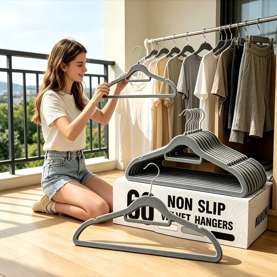 Multi-Color Velvet Non-Slip Clothes Hangers with 360° Rotating Chrome Hooks - Pack of 30 or 60