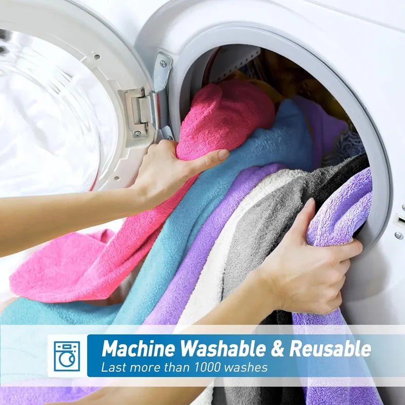 Microfiber Cleaning Cloths Pack - Multi-Purpose Reusable Soft Towels for Car, Home, Kitchen