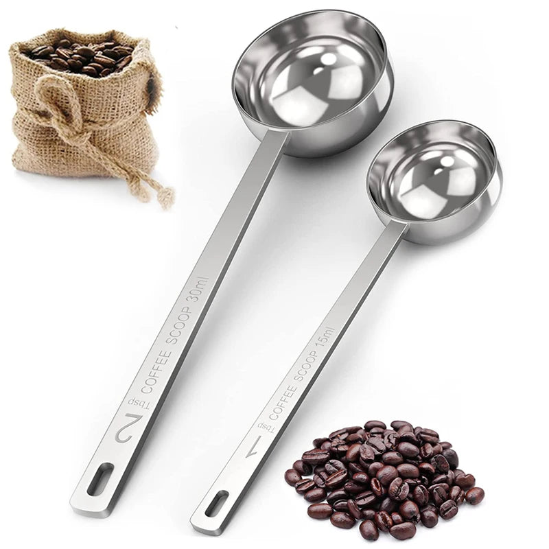 Stainless Steel Coffee Scoop with Long Handle - Measuring Spoon for Kitchen & Cafe