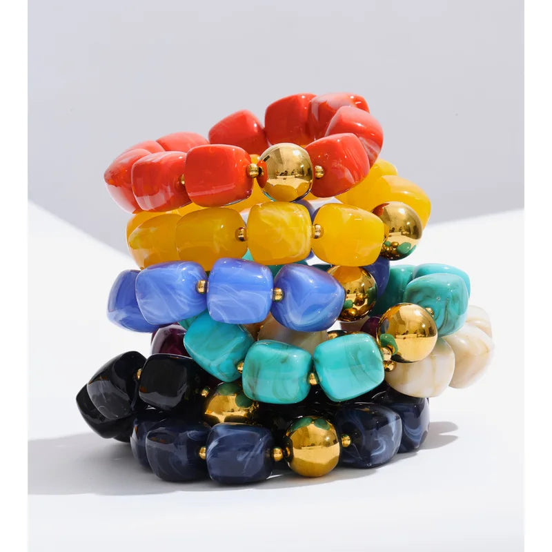 Summer Handmade Jewelry Chain Necklace & Bracelet Set with Acrylic Resin Beads