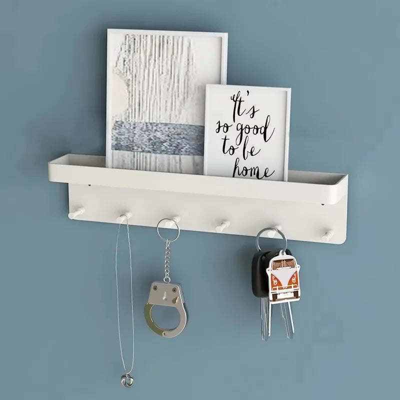 Wall Mount Key Holder with 6 Hooks and Storage Shelf – Kitchen & Bathroom Organizer