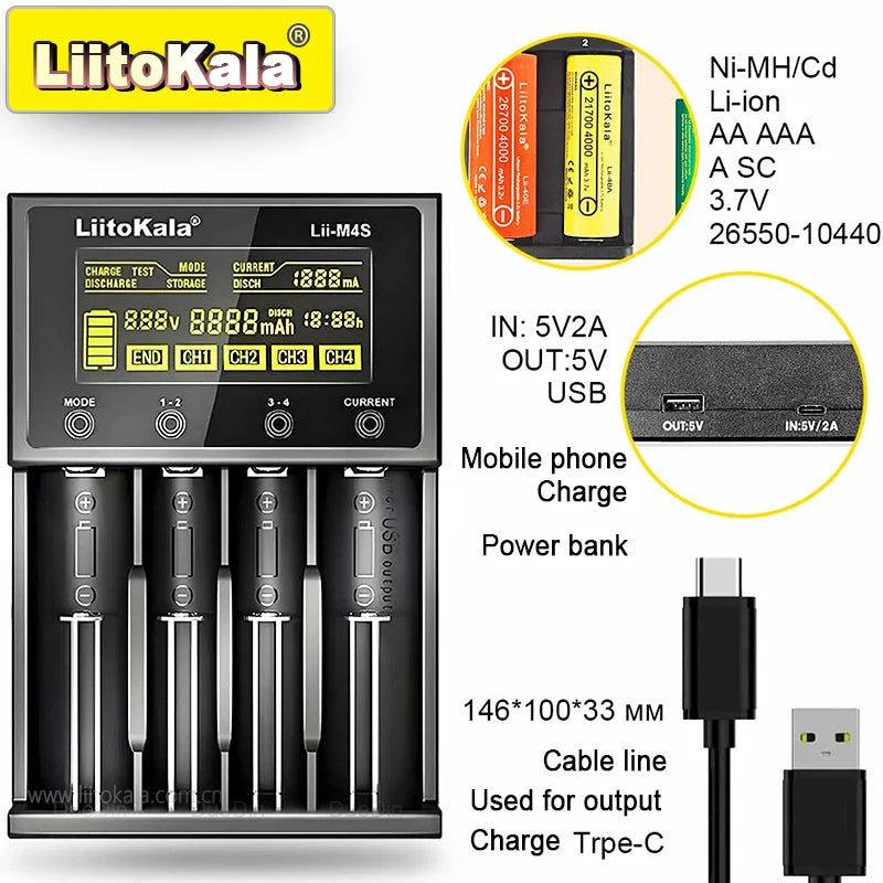 Smart Battery Charger for 18650 26650 AA AAA Ni-MH Li-ion Batteries LCD Display