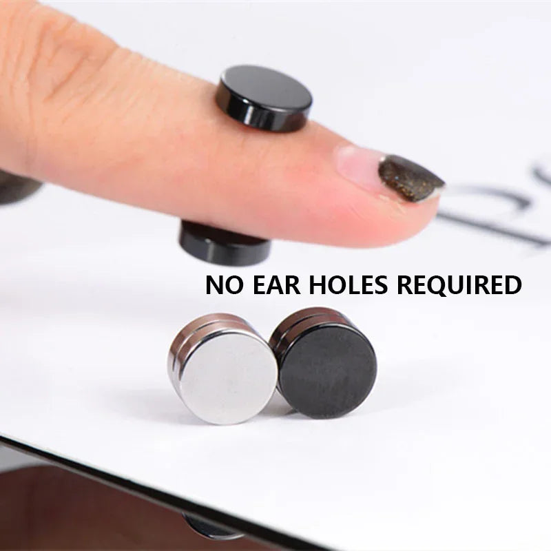 Magnetic Ear Clip Hoops for Men Women - Stainless Steel, Fake & Non-Piercing Jewelry